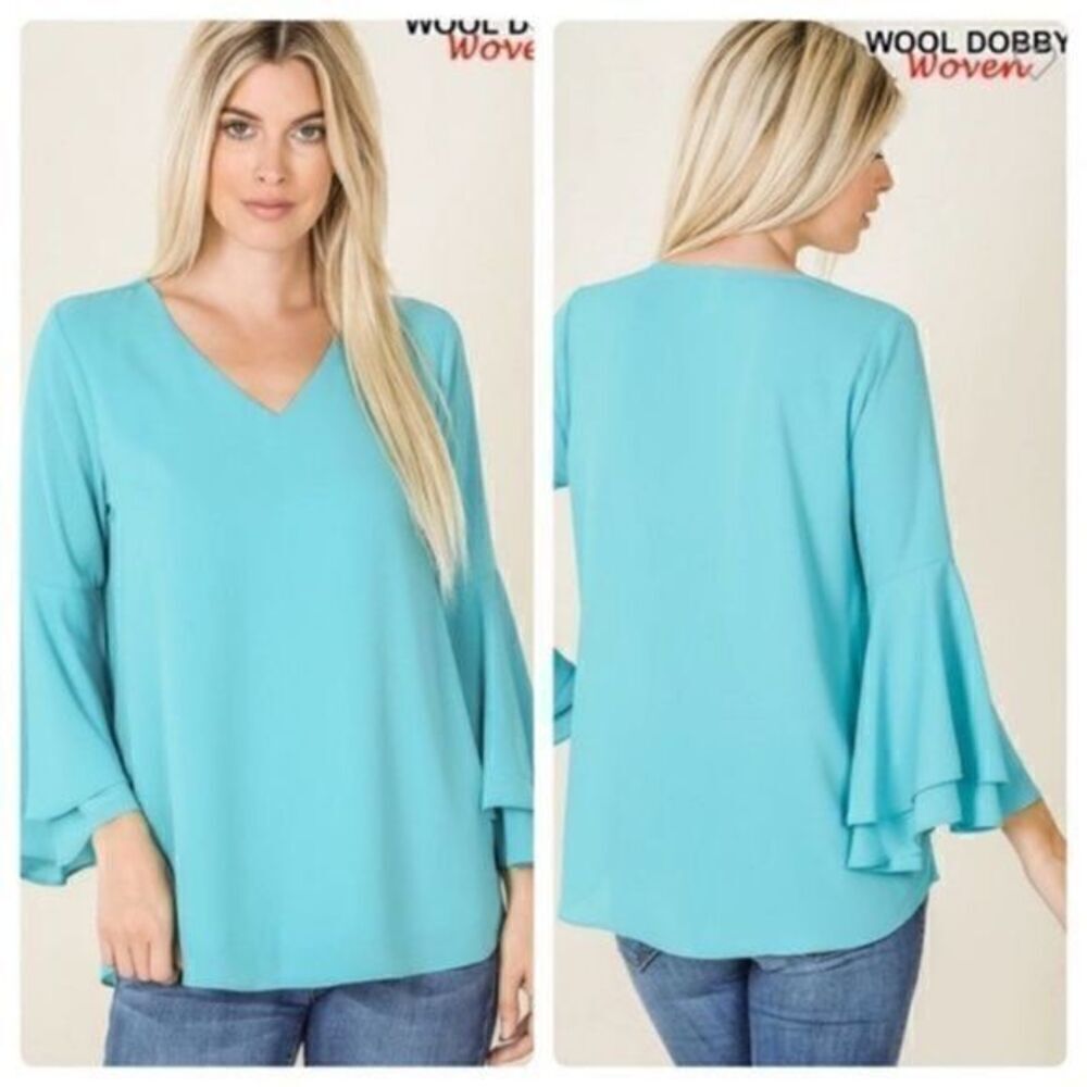 Zenana Outfitters Ash Mint Bell Sleeve Top Large. NEW